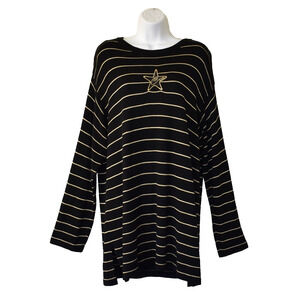 A8 Auth ST JOHN SPORT BY MARIE GRAY Black Gold Striped Embroidered Sweater Sz L